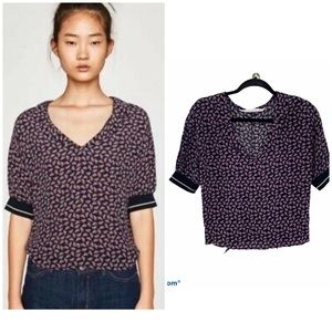 Zara Sneaker Print Tie Back Collared Shirt size M